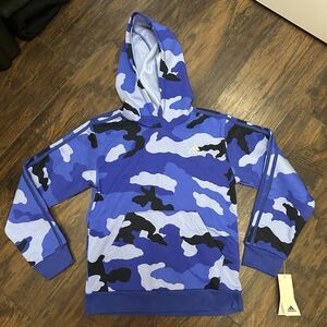 Adidas Boys Blue Camo Pullover Hoodie Size M (10/12) NWT AA8011